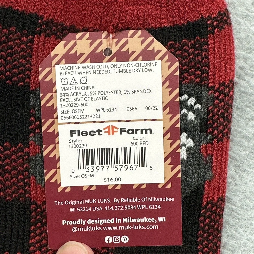 NWT Muk Luks Lil Bear Children's Thermal Socks 10-3 Red Black Plaid 1 Pack